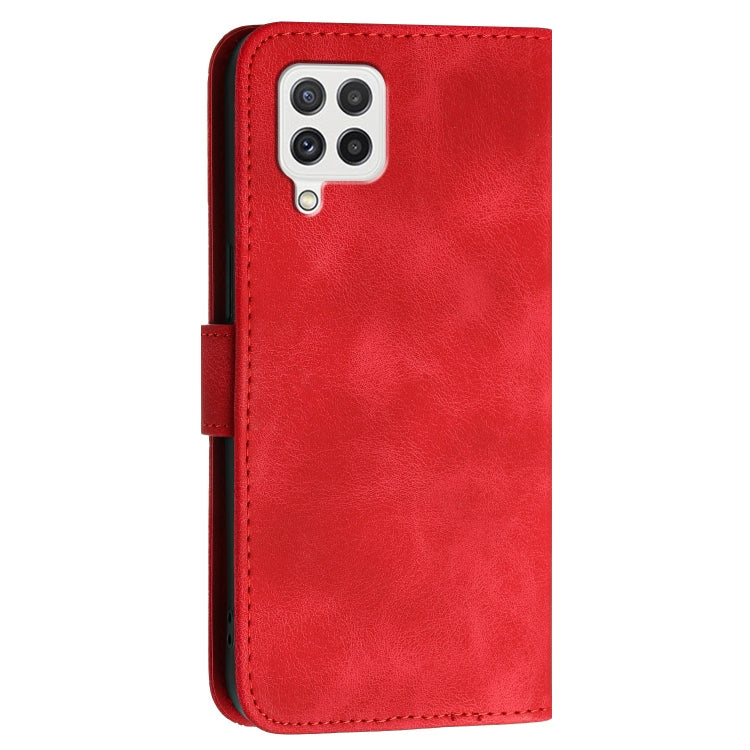 For Samsung Galaxy A22 4G YX0080 Grid Butterfly Embossed Pattern Flip Leather Phone Case with Lanyard