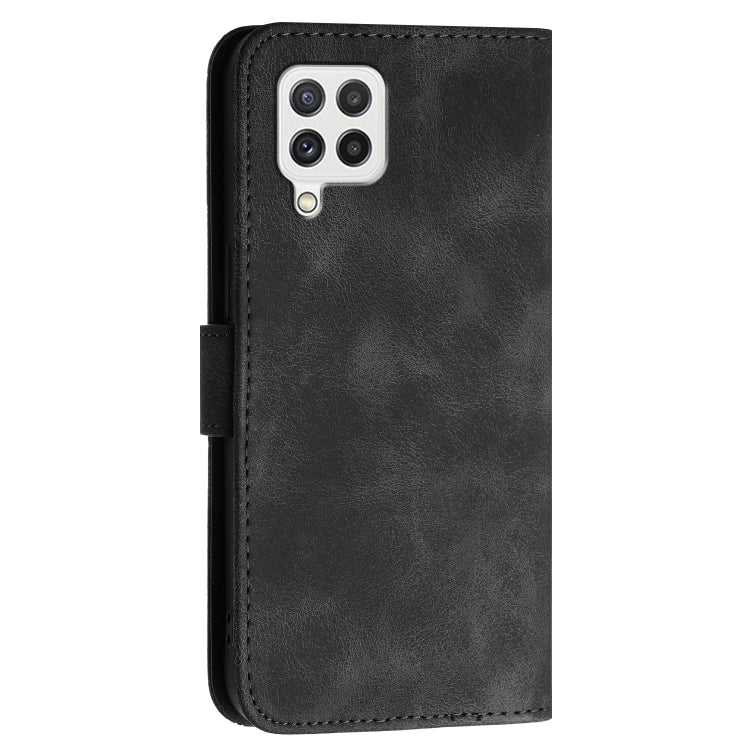 For Samsung Galaxy A22 4G YX0080 Grid Butterfly Embossed Pattern Flip Leather Phone Case with Lanyard