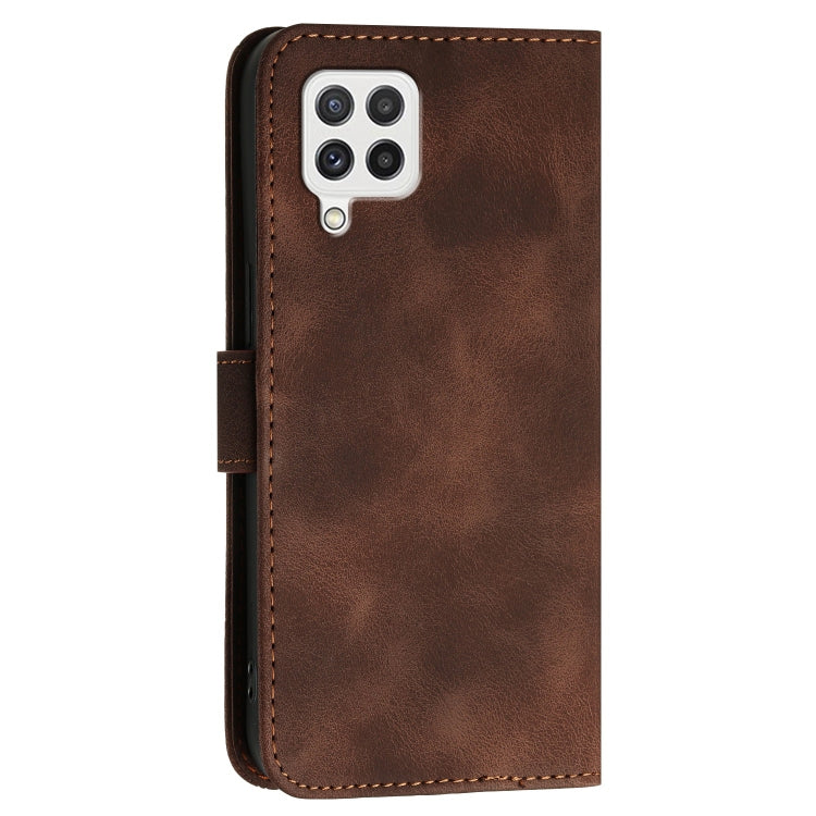 For Samsung Galaxy A22 4G YX0080 Grid Butterfly Embossed Pattern Flip Leather Phone Case with Lanyard