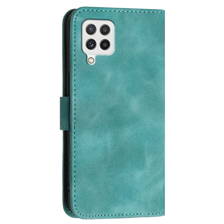 For Samsung Galaxy A22 4G YX0080 Grid Butterfly Embossed Pattern Flip Leather Phone Case with Lanyard