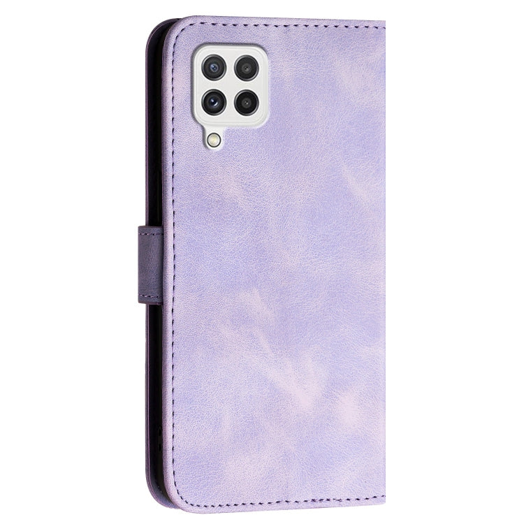 For Samsung Galaxy A22 4G YX0080 Grid Butterfly Embossed Pattern Flip Leather Phone Case with Lanyard