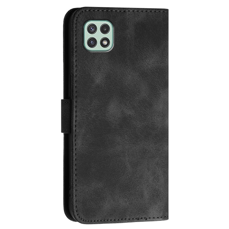 For Samsung Galaxy A22 5G YX0080 Grid Butterfly Embossed Pattern Flip Leather Phone Case with Lanyard