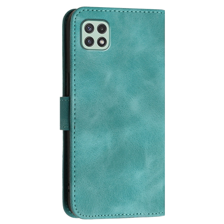 For Samsung Galaxy A22 5G YX0080 Grid Butterfly Embossed Pattern Flip Leather Phone Case with Lanyard