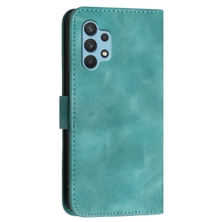 For Samsung Galaxy A32 4G YX0080 Grid Butterfly Embossed Pattern Flip Leather Phone Case with Lanyard