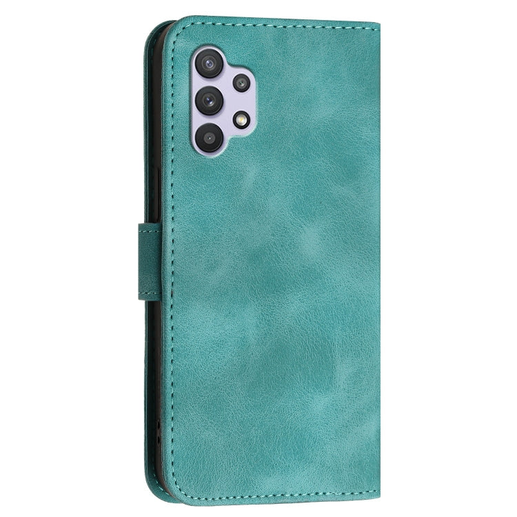 For Samsung Galaxy A32 5G YX0080 Grid Butterfly Embossed Pattern Flip Leather Phone Case with Lanyard
