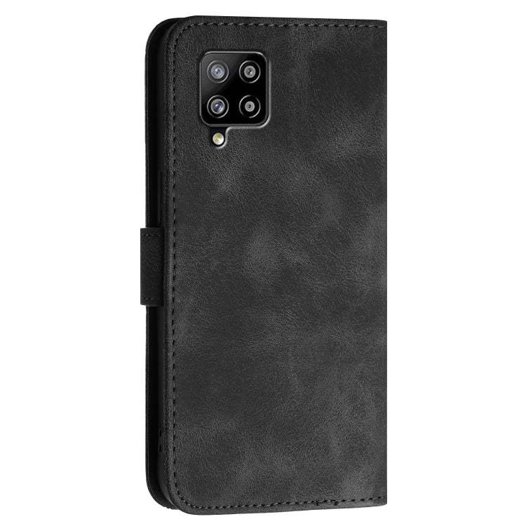 For Samsung Galaxy A42 5G YX0080 Grid Butterfly Embossed Pattern Flip Leather Phone Case with Lanyard