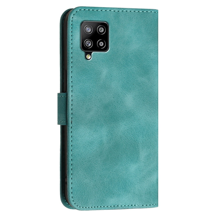 For Samsung Galaxy A42 5G YX0080 Grid Butterfly Embossed Pattern Flip Leather Phone Case with Lanyard