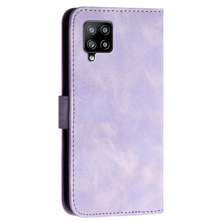 For Samsung Galaxy A42 5G YX0080 Grid Butterfly Embossed Pattern Flip Leather Phone Case with Lanyard