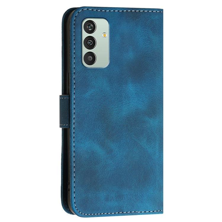 For Samsung Galaxy M13 India YX0080 Grid Butterfly Embossed Pattern Flip Leather Phone Case with Lanyard