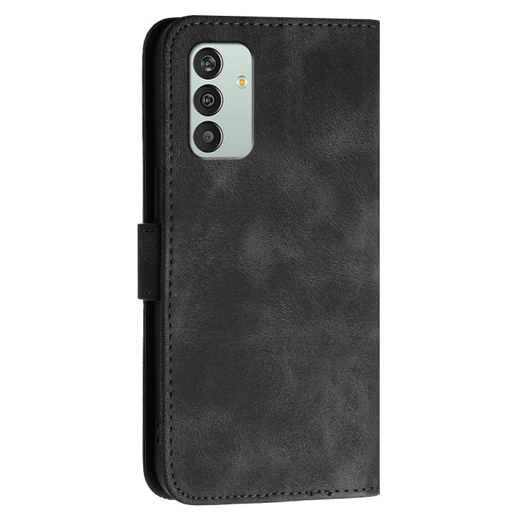 For Samsung Galaxy M13 India YX0080 Grid Butterfly Embossed Pattern Flip Leather Phone Case with Lanyard
