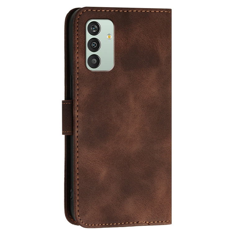 For Samsung Galaxy M13 India YX0080 Grid Butterfly Embossed Pattern Flip Leather Phone Case with Lanyard