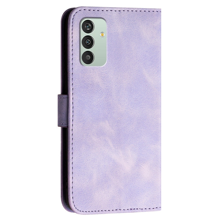 For Samsung Galaxy M13 India YX0080 Grid Butterfly Embossed Pattern Flip Leather Phone Case with Lanyard