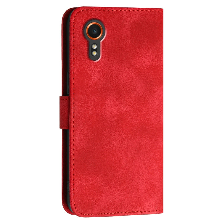 For Samsung Galaxy XCover 7 YX0080 Grid Butterfly Embossed Pattern Flip Leather Phone Case with Lanyard