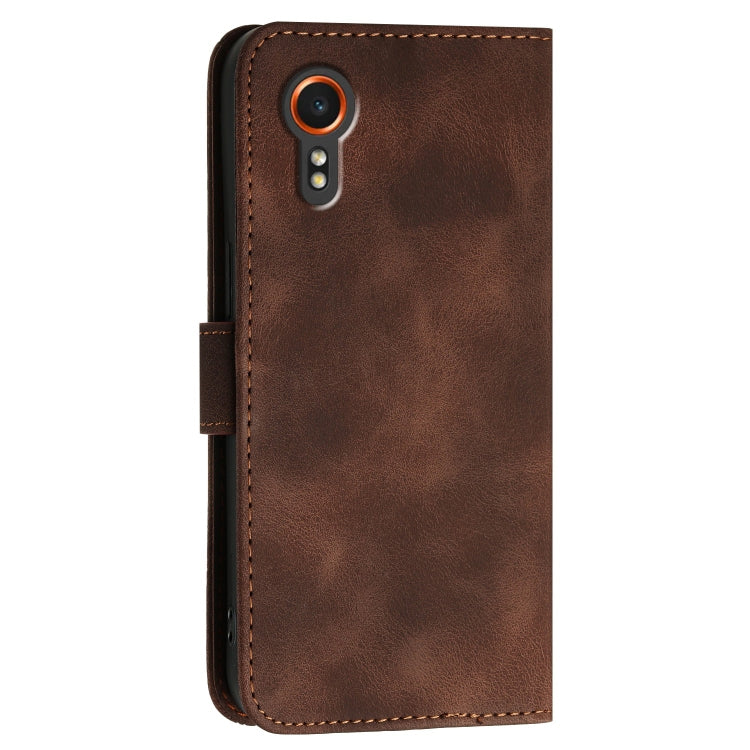 For Samsung Galaxy XCover 7 YX0080 Grid Butterfly Embossed Pattern Flip Leather Phone Case with Lanyard