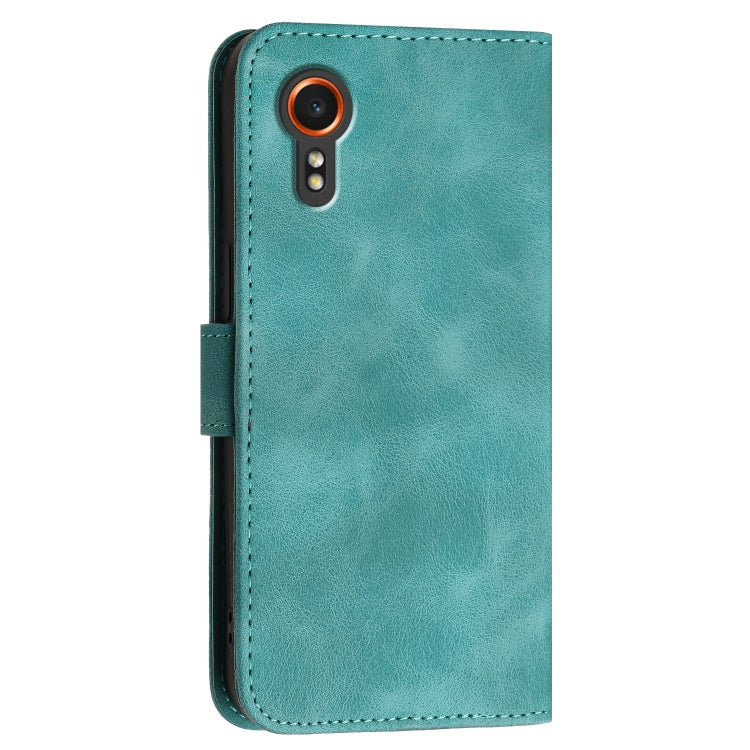 For Samsung Galaxy XCover 7 YX0080 Grid Butterfly Embossed Pattern Flip Leather Phone Case with Lanyard