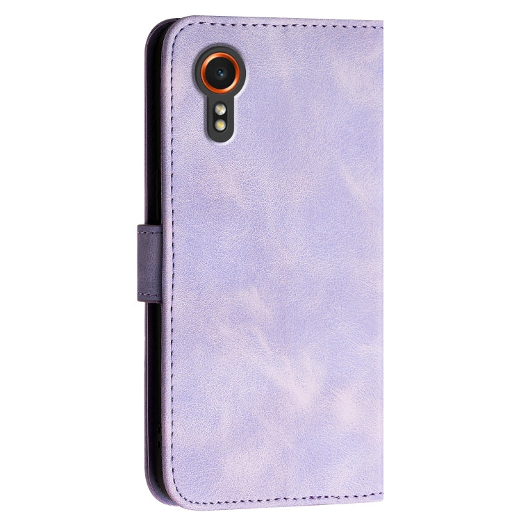For Samsung Galaxy XCover 7 YX0080 Grid Butterfly Embossed Pattern Flip Leather Phone Case with Lanyard