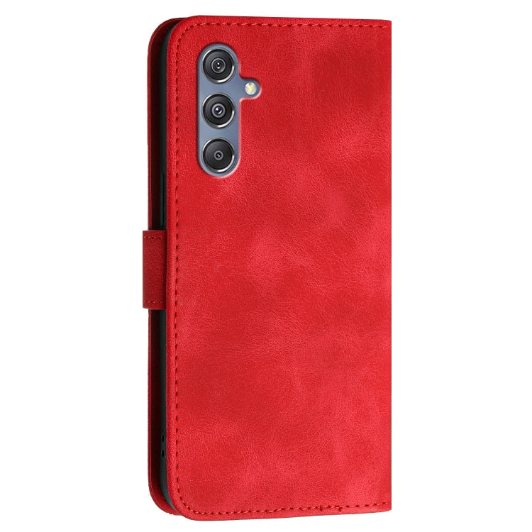 For Samsung Galaxy M34 YX0080 Grid Butterfly Embossed Pattern Flip Leather Phone Case with Lanyard