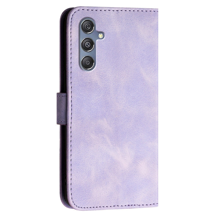 For Samsung Galaxy M34 YX0080 Grid Butterfly Embossed Pattern Flip Leather Phone Case with Lanyard