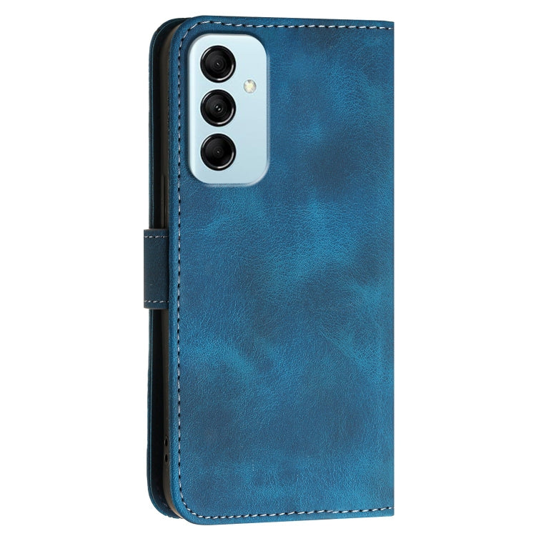 For Samsung Galaxy M14 YX0080 Grid Butterfly Embossed Pattern Flip Leather Phone Case with Lanyard