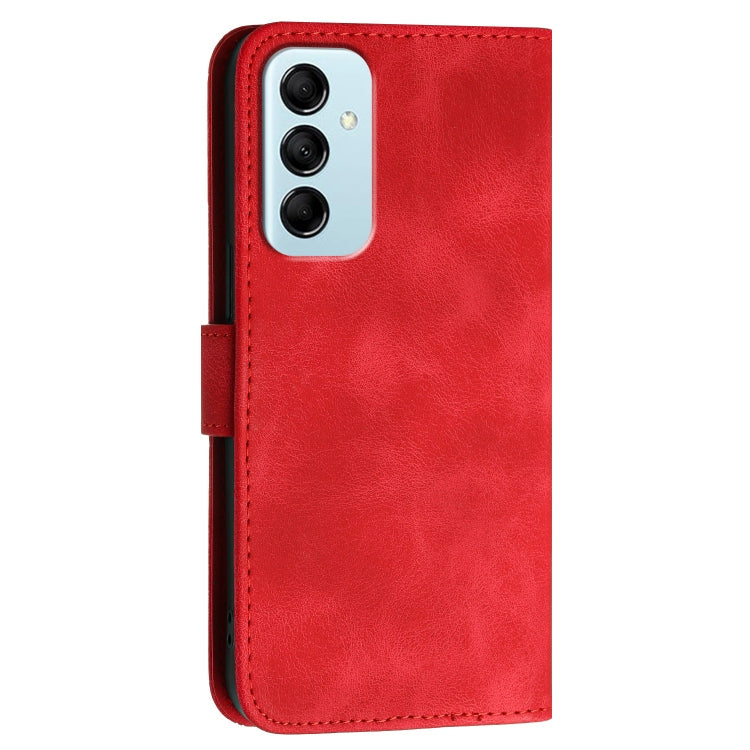 For Samsung Galaxy M14 YX0080 Grid Butterfly Embossed Pattern Flip Leather Phone Case with Lanyard