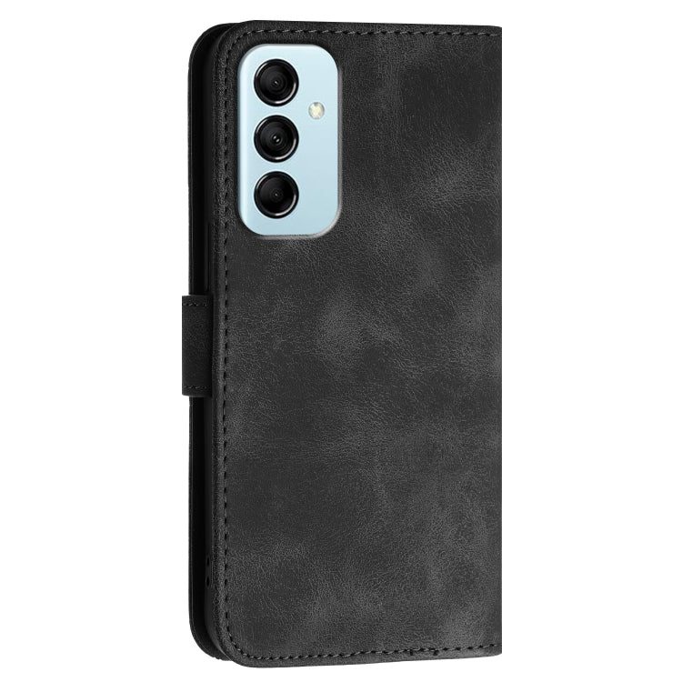 For Samsung Galaxy M14 YX0080 Grid Butterfly Embossed Pattern Flip Leather Phone Case with Lanyard