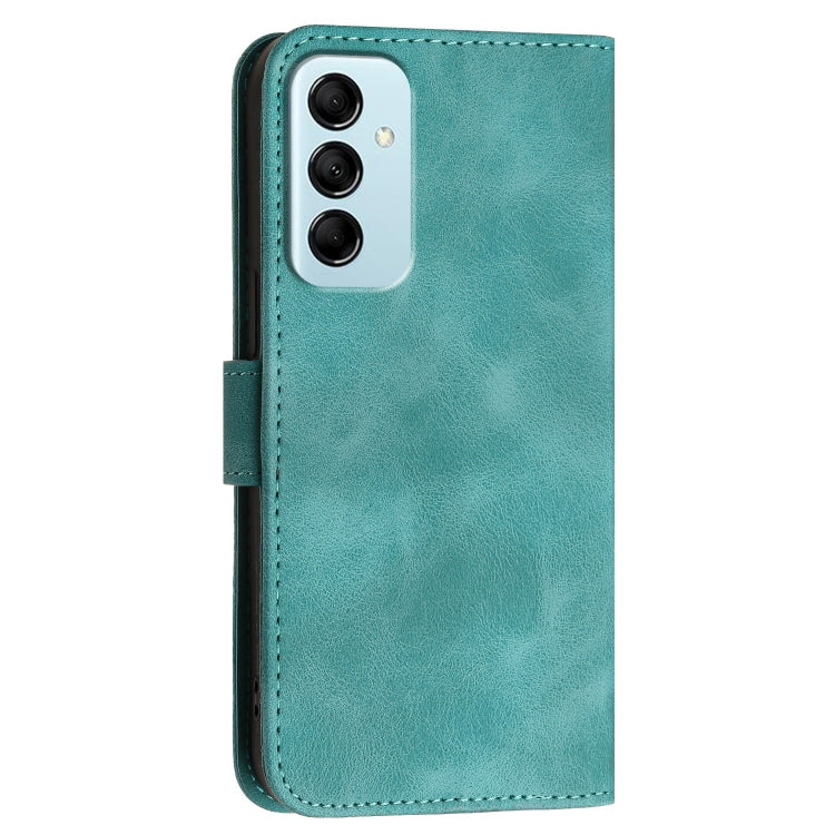 For Samsung Galaxy M14 YX0080 Grid Butterfly Embossed Pattern Flip Leather Phone Case with Lanyard