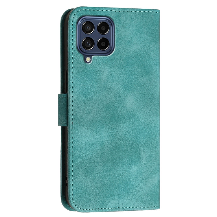 For Samsung Galaxy M53 5G YX0080 Grid Butterfly Embossed Pattern Flip Leather Phone Case with Lanyard
