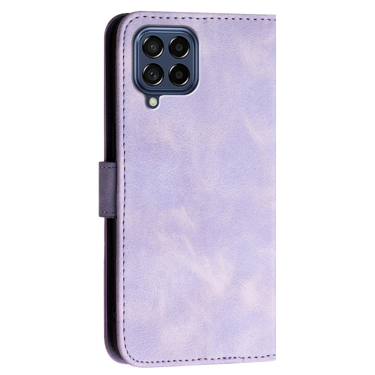 For Samsung Galaxy M53 5G YX0080 Grid Butterfly Embossed Pattern Flip Leather Phone Case with Lanyard