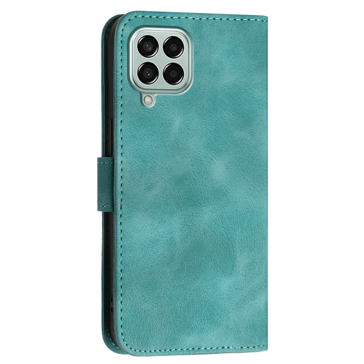 For Samsung Galaxy M33 5G Global YX0080 Grid Butterfly Embossed Pattern Flip Leather Phone Case with Lanyard