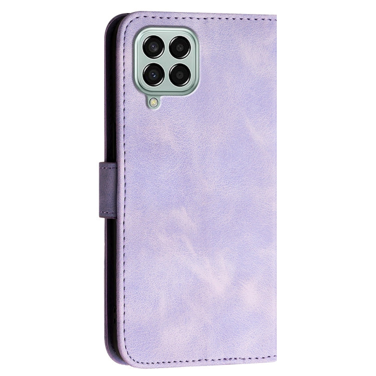 For Samsung Galaxy M33 5G Global YX0080 Grid Butterfly Embossed Pattern Flip Leather Phone Case with Lanyard