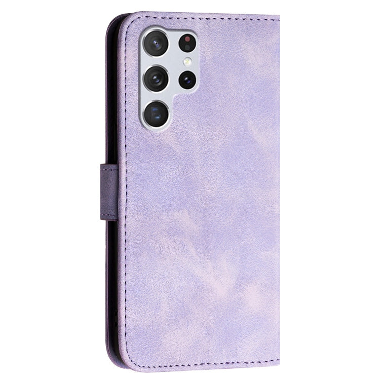 For Samsung Galaxy S22 Ultra 5G YX0080 Grid Butterfly Embossed Pattern Flip Leather Phone Case with Lanyard