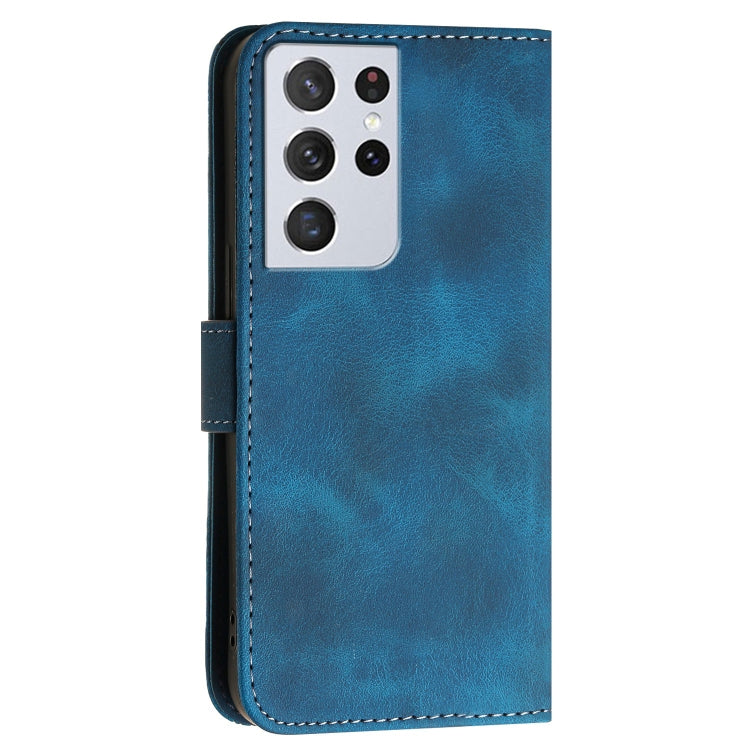 For Samsung Galaxy S21 Ultra 5G YX0080 Grid Butterfly Embossed Pattern Flip Leather Phone Case with Lanyard