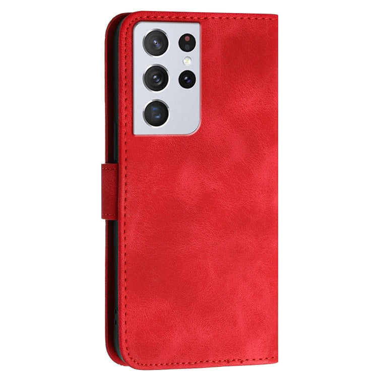 For Samsung Galaxy S21 Ultra 5G YX0080 Grid Butterfly Embossed Pattern Flip Leather Phone Case with Lanyard