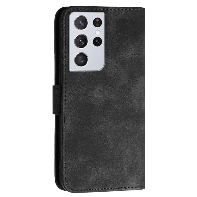 For Samsung Galaxy S21 Ultra 5G YX0080 Grid Butterfly Embossed Pattern Flip Leather Phone Case with Lanyard