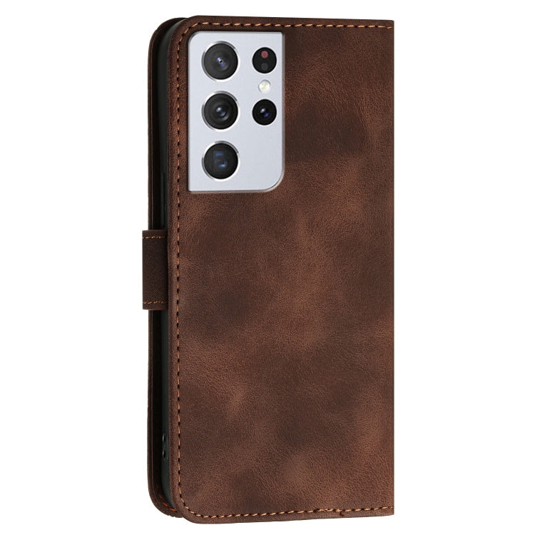 For Samsung Galaxy S21 Ultra 5G YX0080 Grid Butterfly Embossed Pattern Flip Leather Phone Case with Lanyard