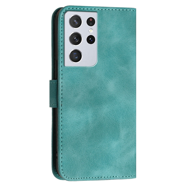 For Samsung Galaxy S21 Ultra 5G YX0080 Grid Butterfly Embossed Pattern Flip Leather Phone Case with Lanyard