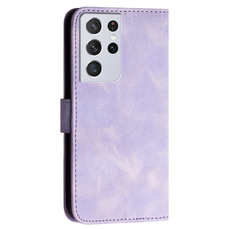 For Samsung Galaxy S21 Ultra 5G YX0080 Grid Butterfly Embossed Pattern Flip Leather Phone Case with Lanyard