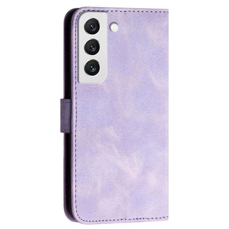 For Samsung Galaxy S22 5G YX0080 Grid Butterfly Embossed Pattern Flip Leather Phone Case with Lanyard