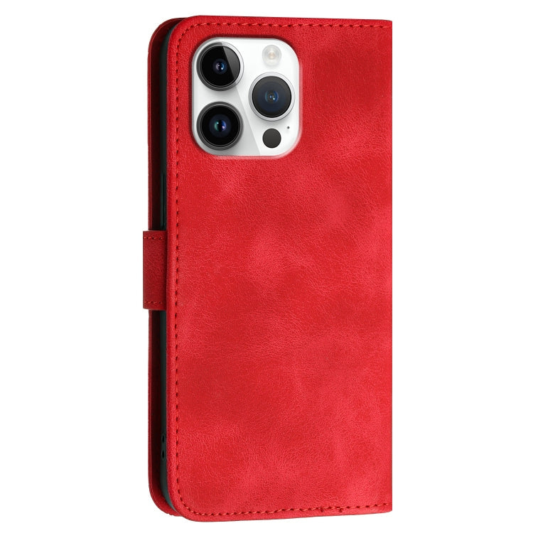 For iPhone 16 Pro Max YX0080 Grid Butterfly Embossed Pattern Flip Leather Phone Case with Lanyard