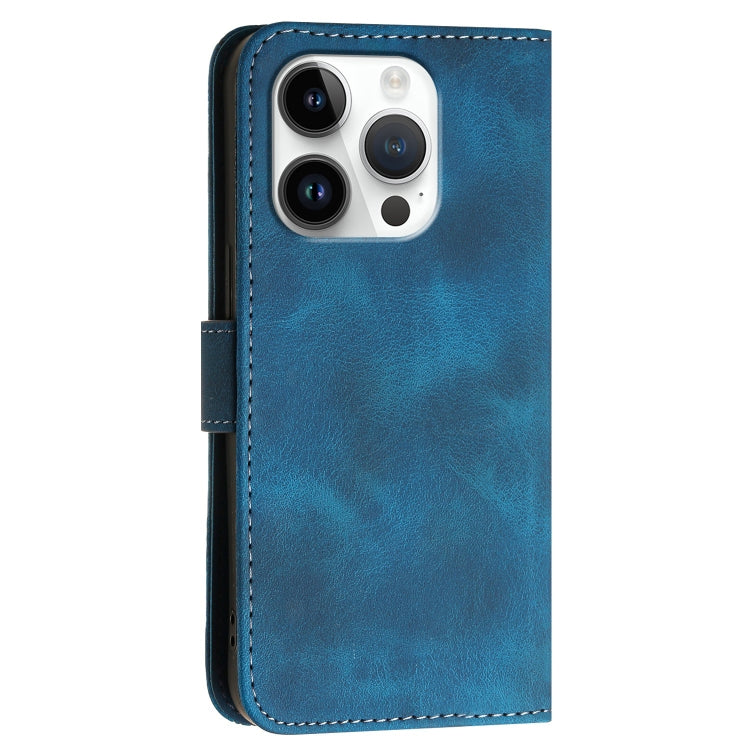 For iPhone 16 Pro YX0080 Grid Butterfly Embossed Pattern Flip Leather Phone Case with Lanyard