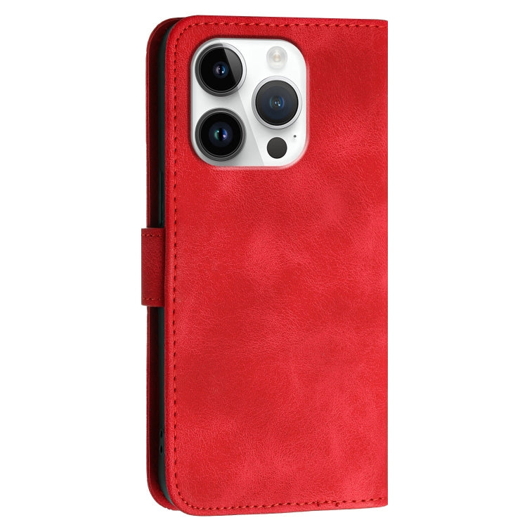 For iPhone 16 Pro YX0080 Grid Butterfly Embossed Pattern Flip Leather Phone Case with Lanyard
