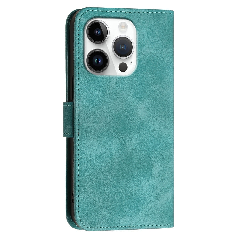 For iPhone 16 Pro YX0080 Grid Butterfly Embossed Pattern Flip Leather Phone Case with Lanyard