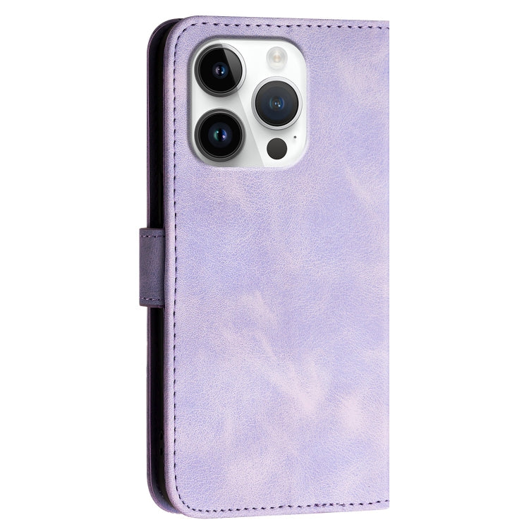 For iPhone 16 Pro YX0080 Grid Butterfly Embossed Pattern Flip Leather Phone Case with Lanyard