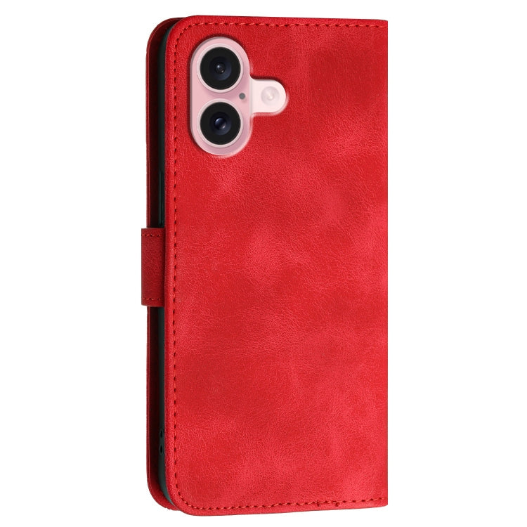 For iPhone 16 YX0080 Grid Butterfly Embossed Pattern Flip Leather Phone Case with Lanyard