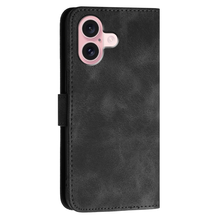 For iPhone 16 YX0080 Grid Butterfly Embossed Pattern Flip Leather Phone Case with Lanyard