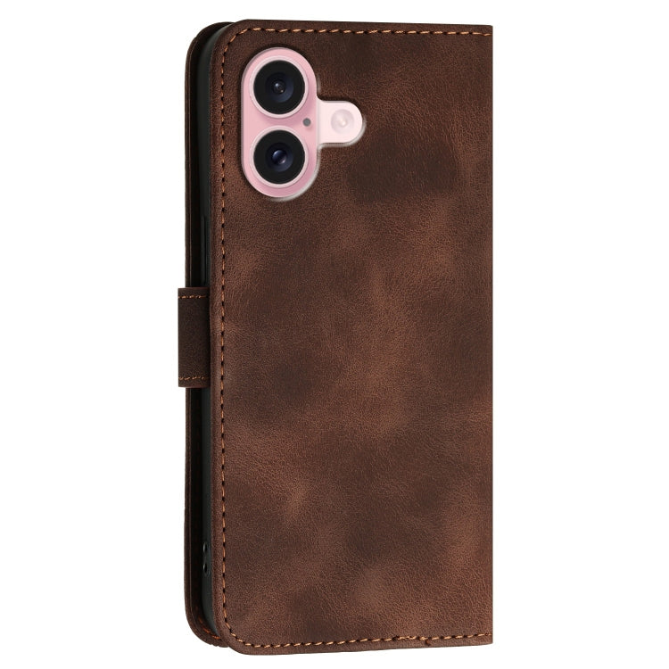 For iPhone 16 YX0080 Grid Butterfly Embossed Pattern Flip Leather Phone Case with Lanyard