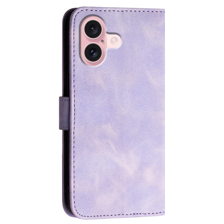 For iPhone 16 YX0080 Grid Butterfly Embossed Pattern Flip Leather Phone Case with Lanyard