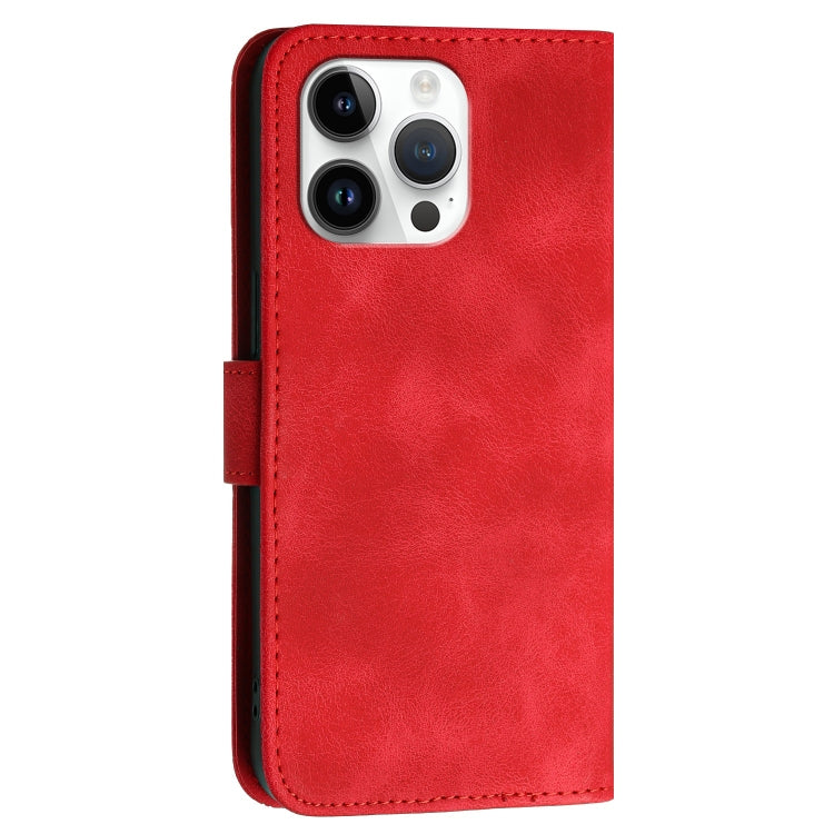 For iPhone 15 Pro Max YX0080 Grid Butterfly Embossed Pattern Flip Leather Phone Case with Lanyard