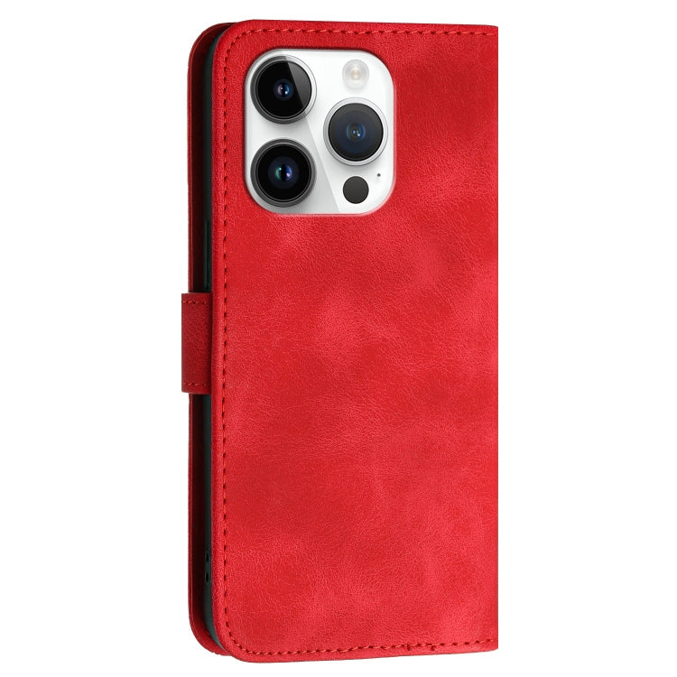 For iPhone 15 Pro YX0080 Grid Butterfly Embossed Pattern Flip Leather Phone Case with Lanyard