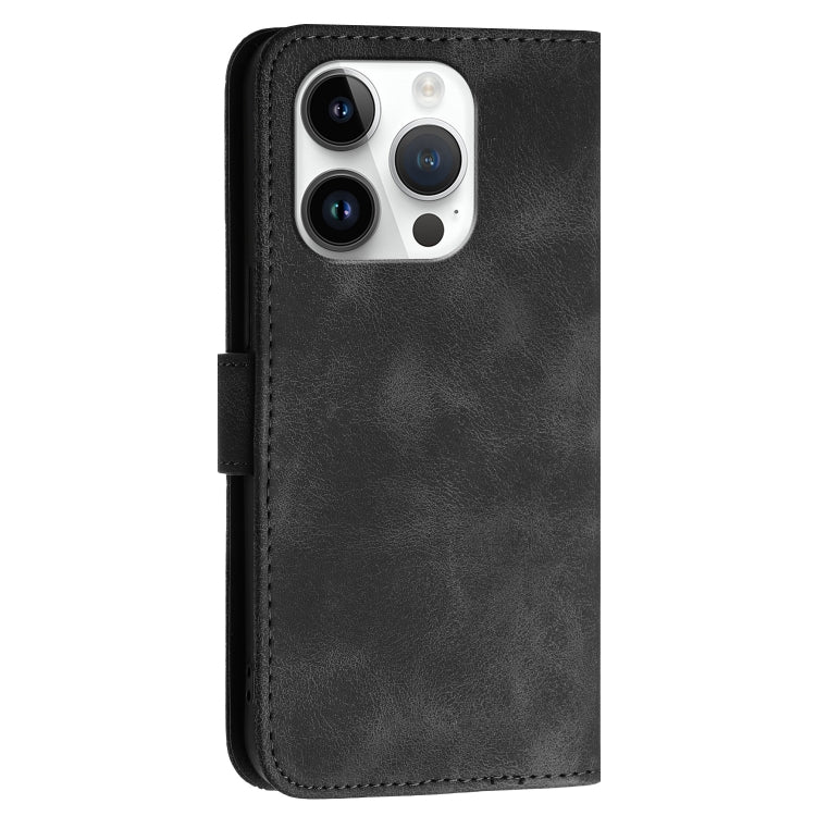 For iPhone 15 Pro YX0080 Grid Butterfly Embossed Pattern Flip Leather Phone Case with Lanyard